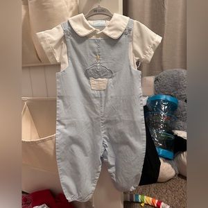 Petit Bebe Jon Jon blue gingham birthday cupcake 12m